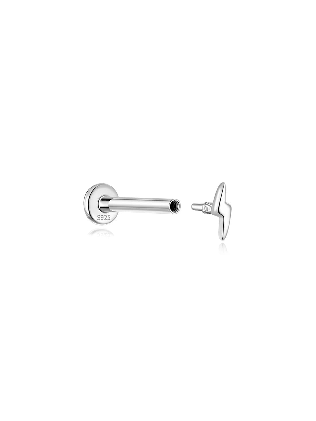 S925 Sterling Silver Glossy Lightning Simplicity Ear Piercing Stud