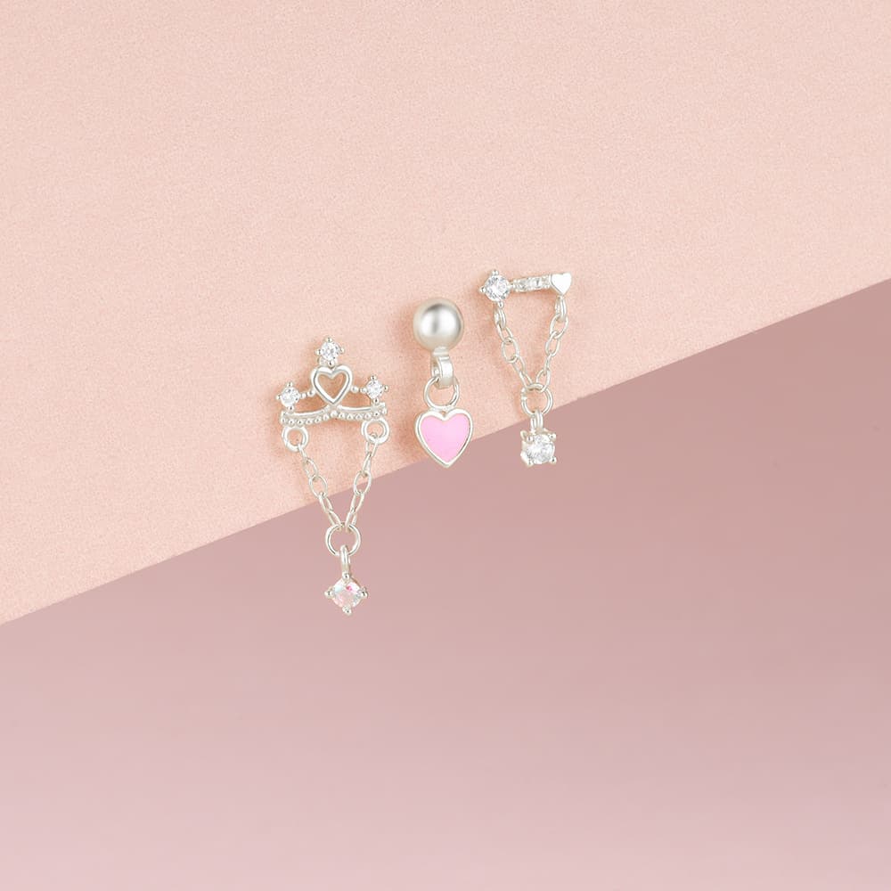 S925 Sterling Silver Heart Pendant Piercing Stud Earring
