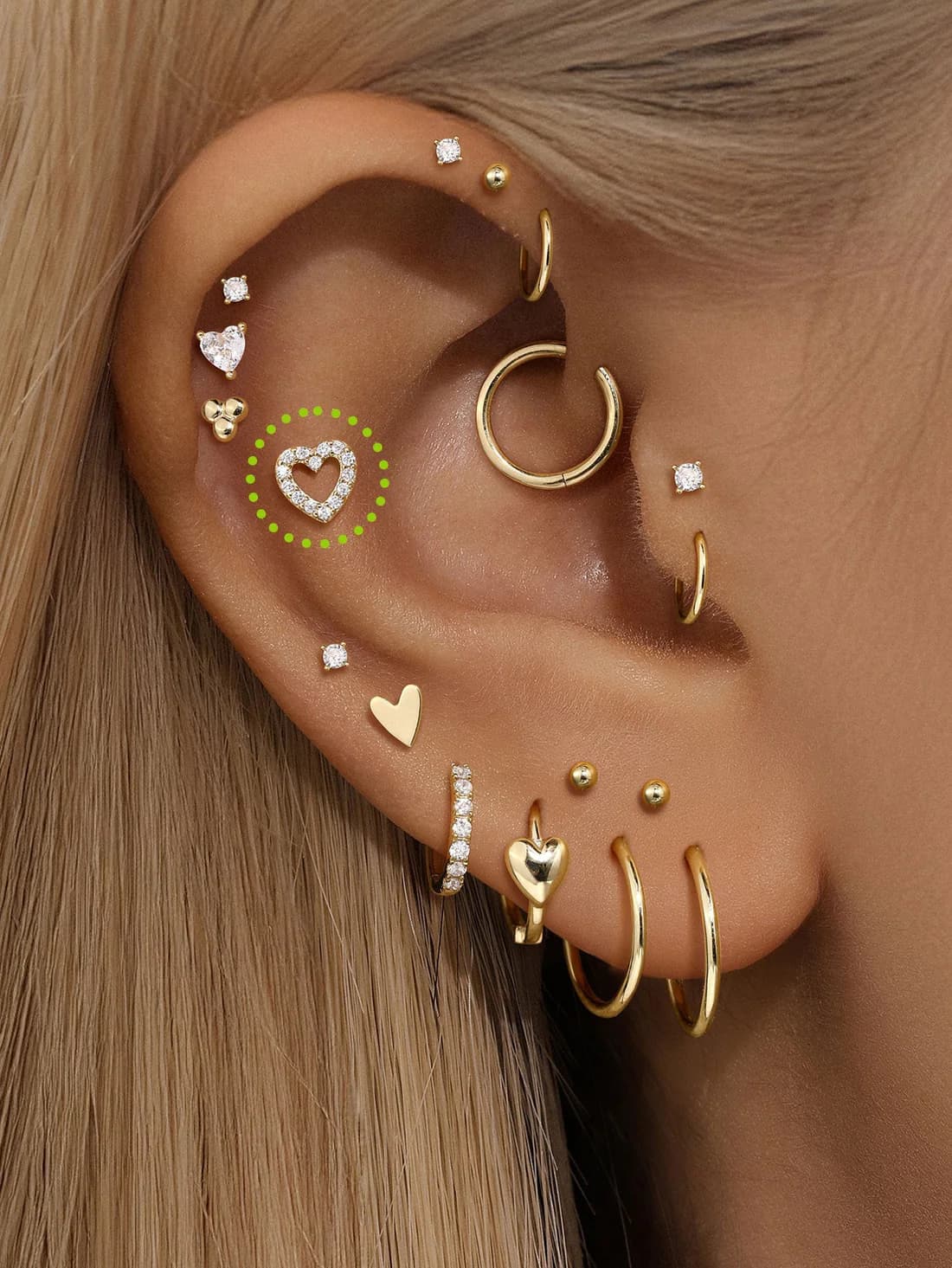 S925 Sterling Silver Love Zircon Ear Piercing Stud