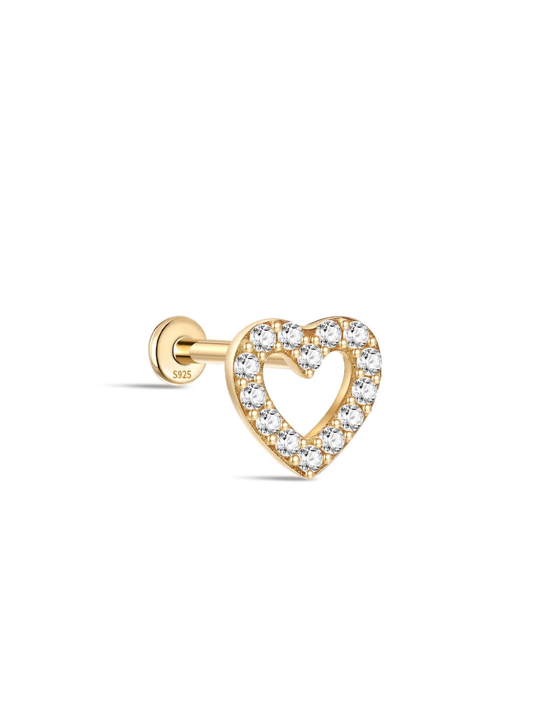 S925 Sterling Silver Love Zircon Ear Piercing Stud