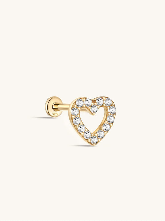 S925 Sterling Silver Love Zircon Ear Piercing Stud