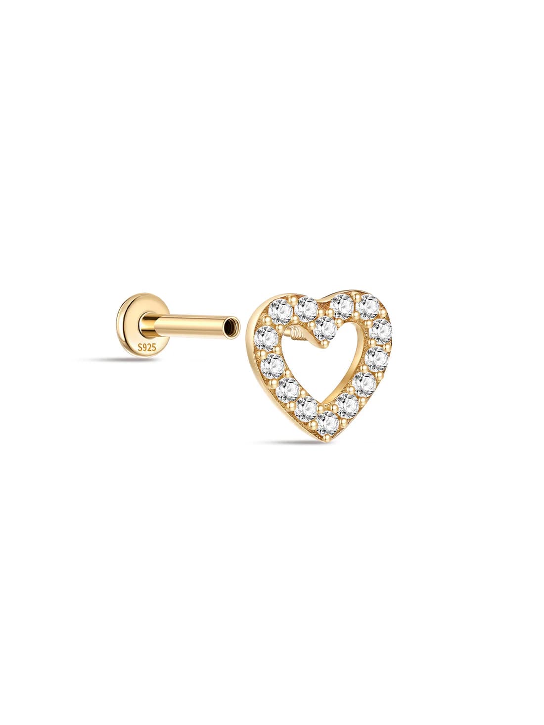 S925 Sterling Silver Love Zircon Ear Piercing Stud