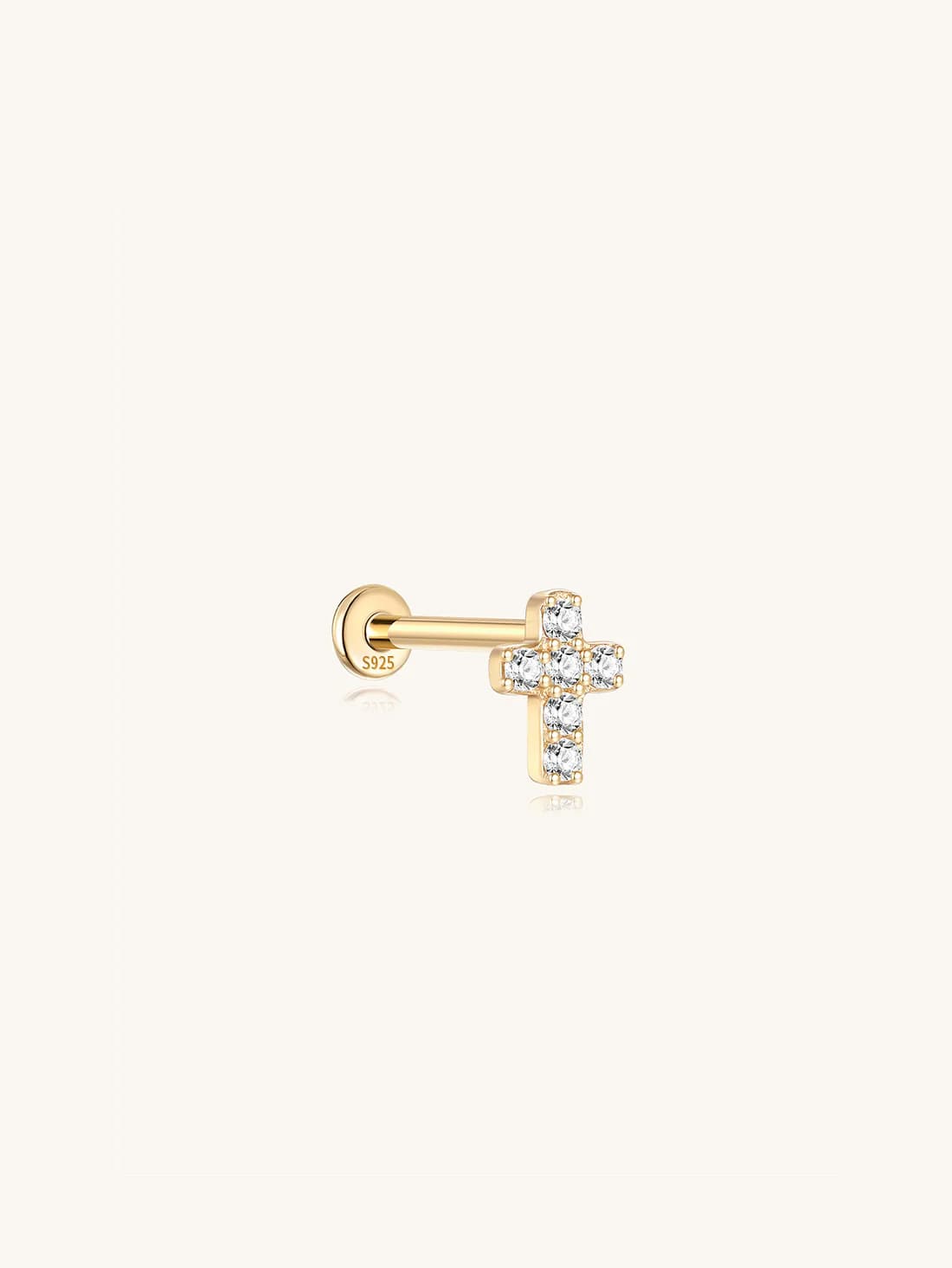 S925 Sterling Silver Lucky Cross-shaped Ear Piercing Stud