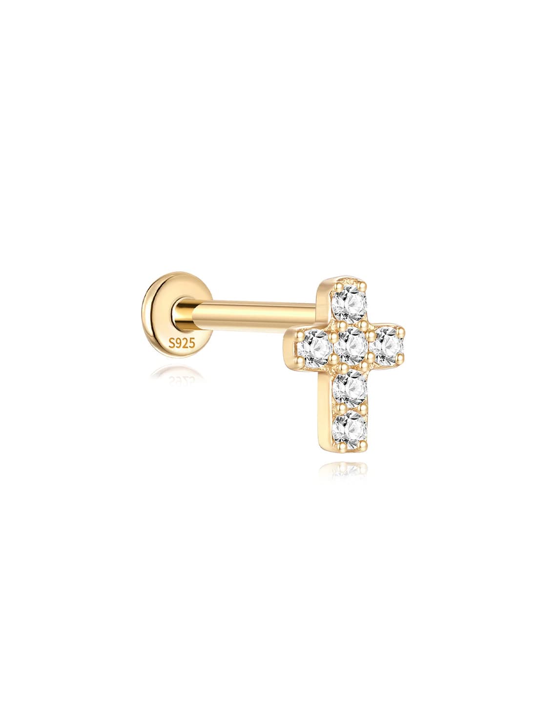S925 Sterling Silver Lucky Cross-shaped Ear Piercing Stud