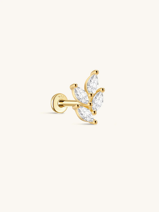 S925 Sterling Silver Maquise Zircon Leaf Ear Piercing Stud