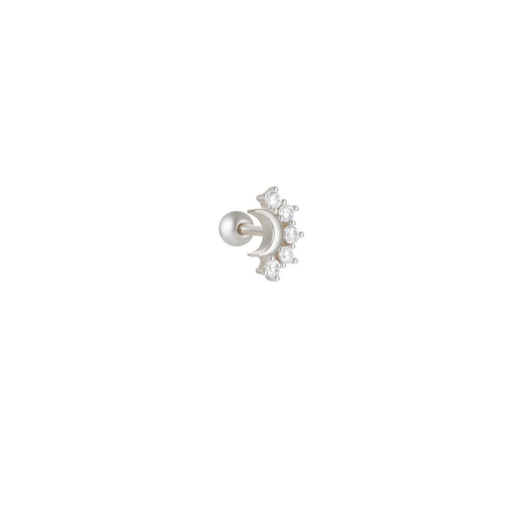 S925 Sterling Silver Moon Pendant Piercing Stud Earring
