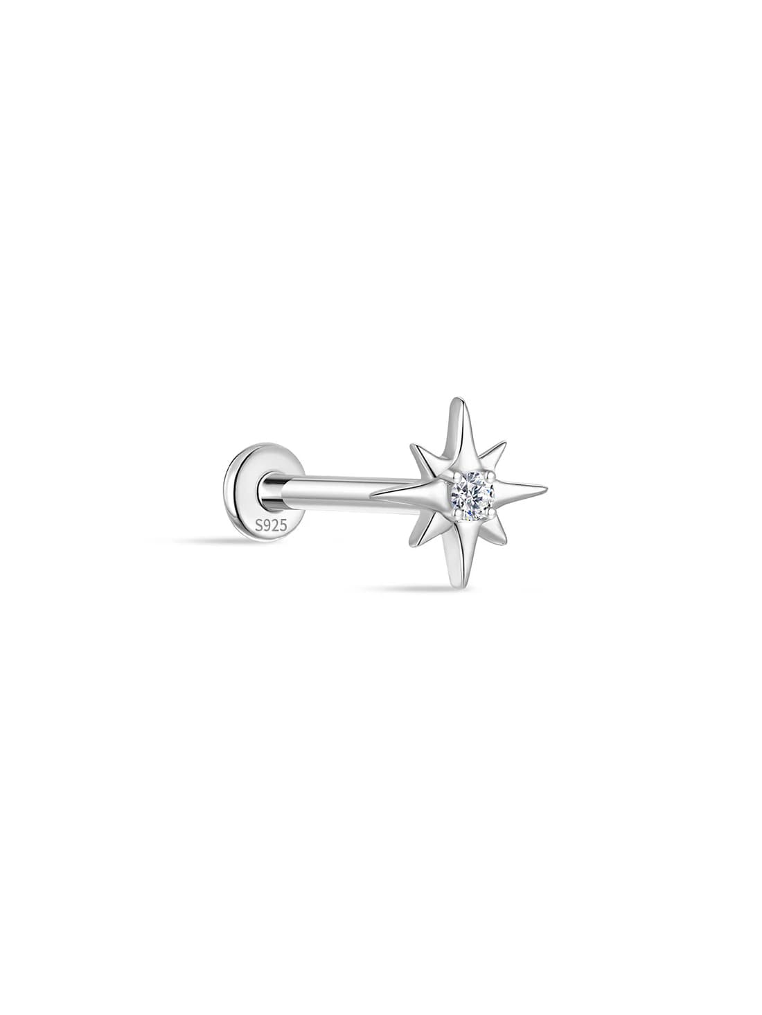 S925 Sterling Silver Octagonal Ear Piercing Stud