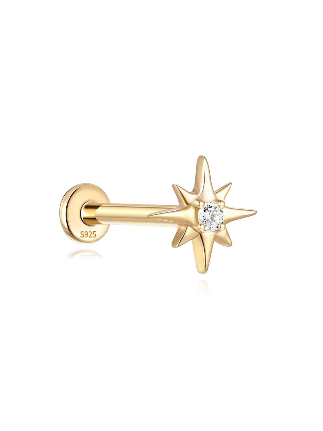 S925 Sterling Silver Octagonal Ear Piercing Stud