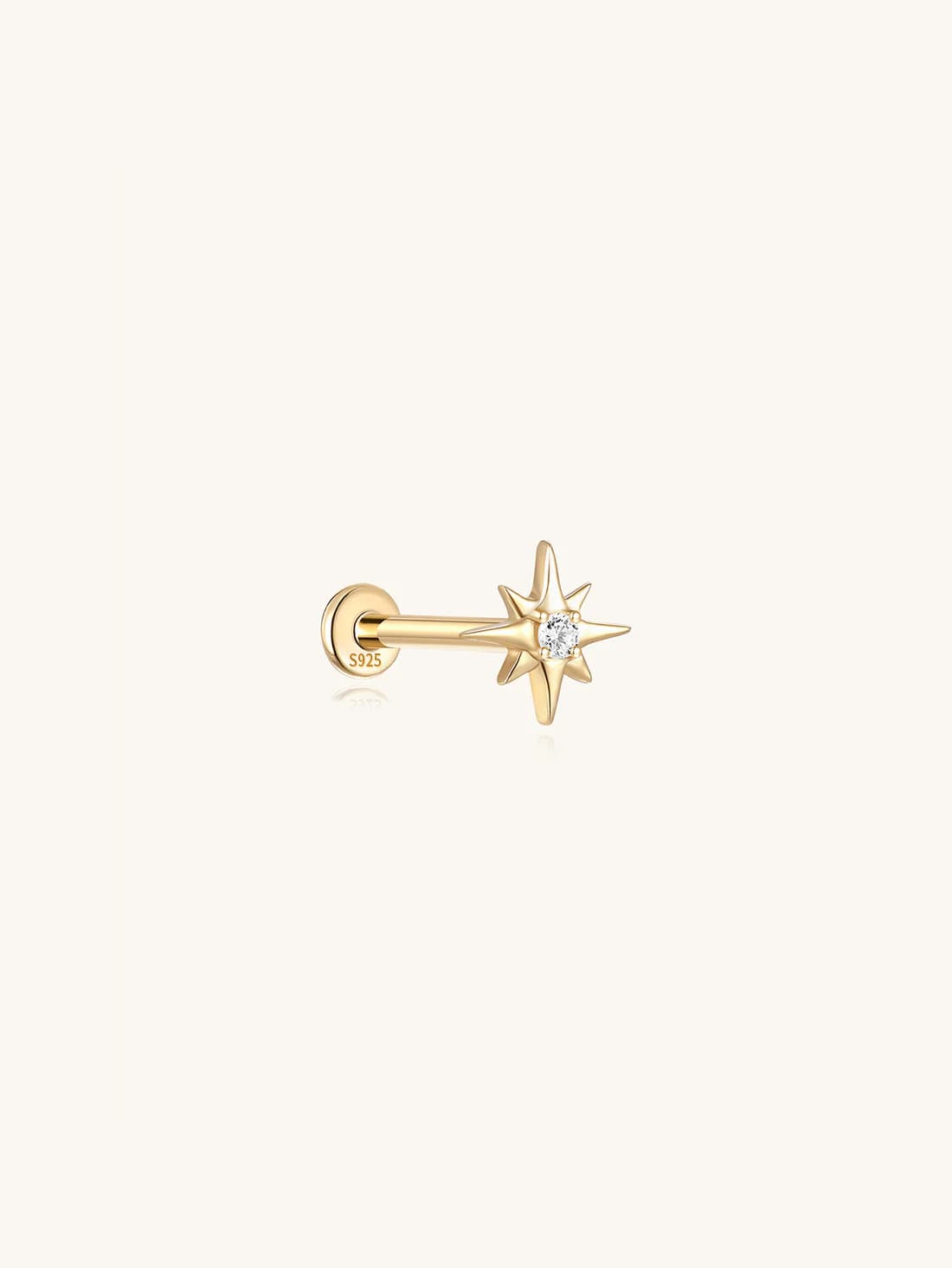 S925 Sterling Silver Octagonal Ear Piercing Stud