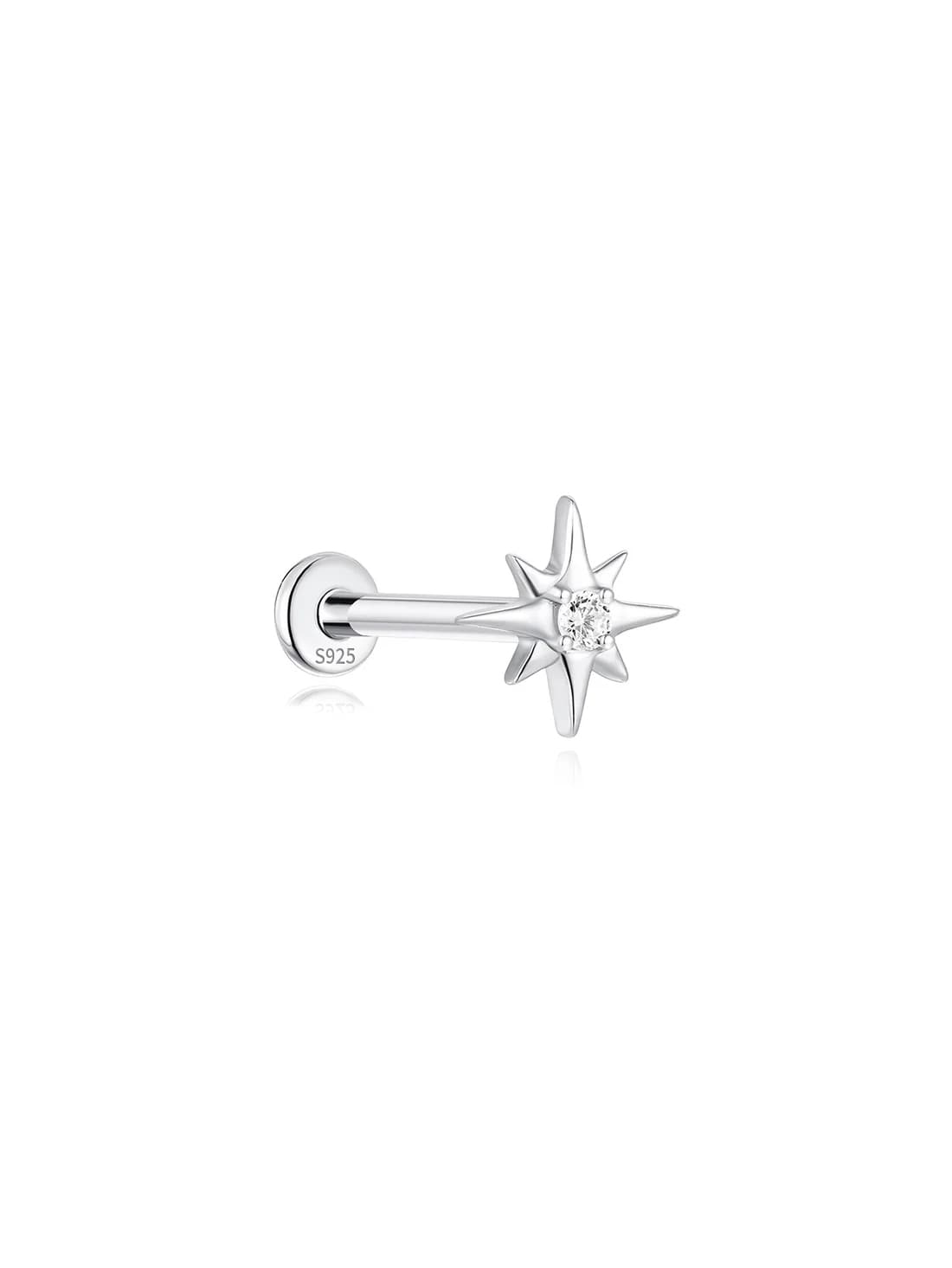 S925 Sterling Silver Octagonal Ear Piercing Stud