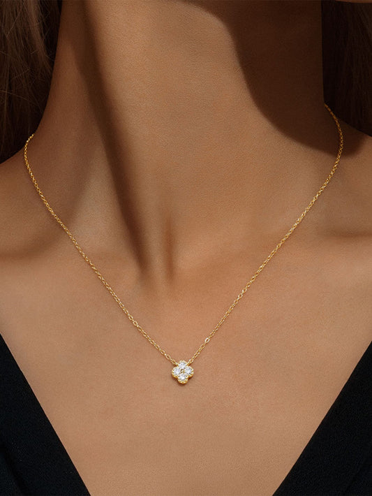 S925 Sterling Silver Petal Cubic Zirconia Necklace