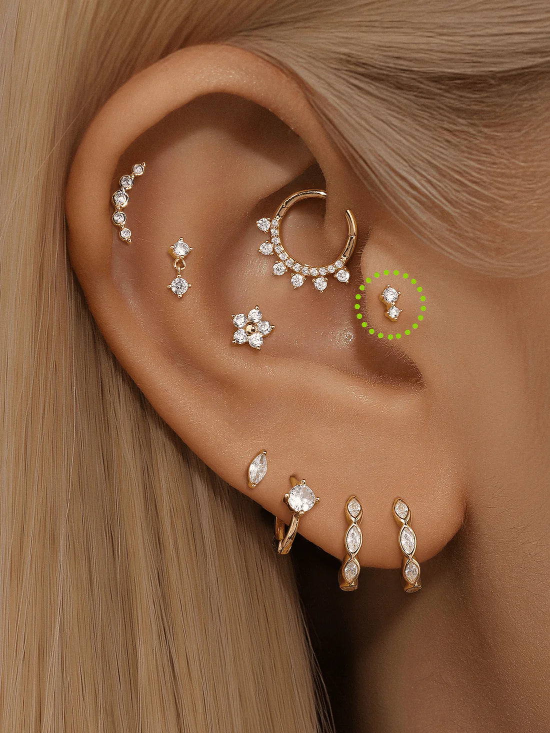 S925 Sterling Silver Sparkling Splicing Ear Piercing Stud