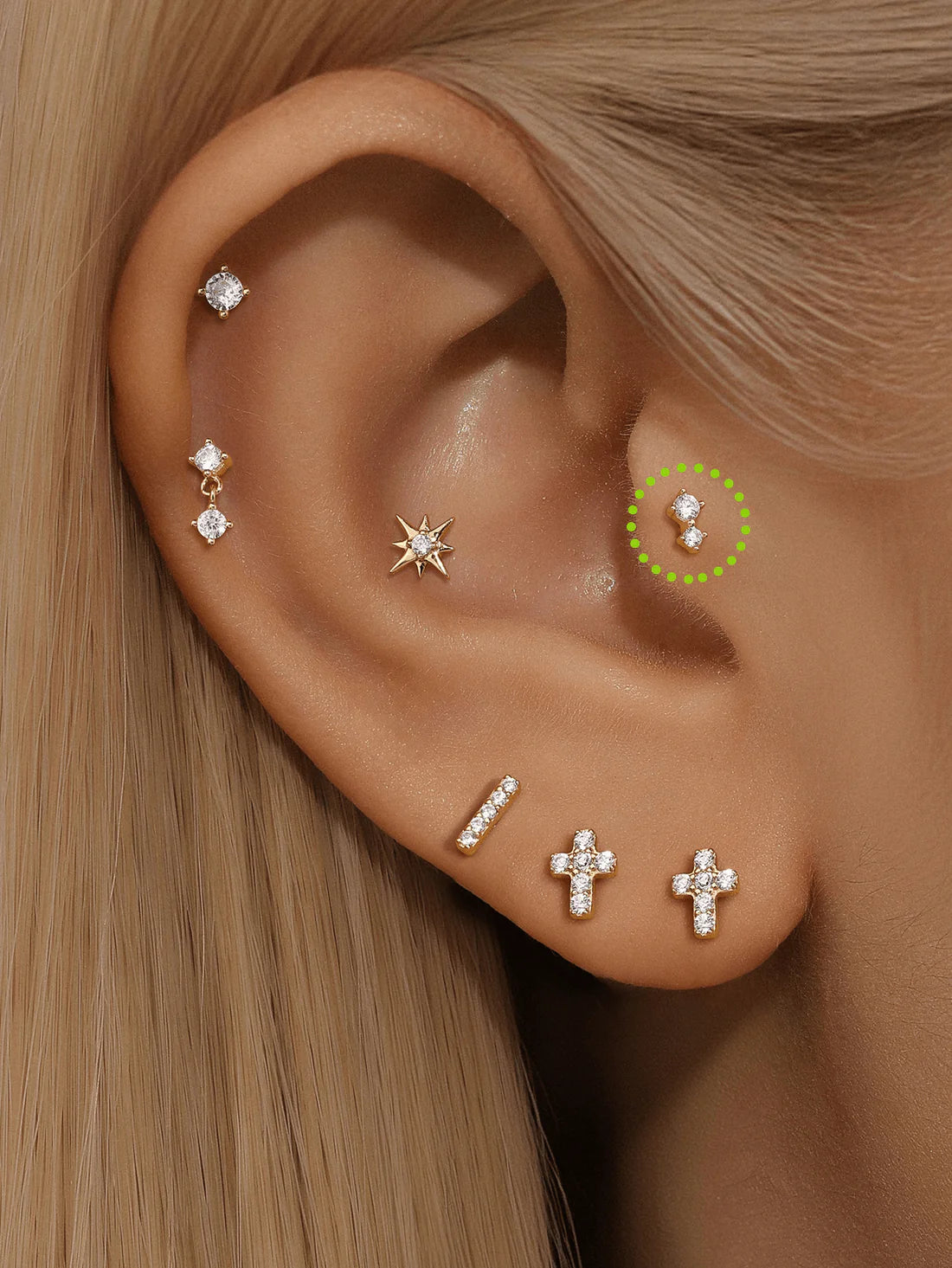 S925 Sterling Silver Sparkling Splicing Ear Piercing Stud