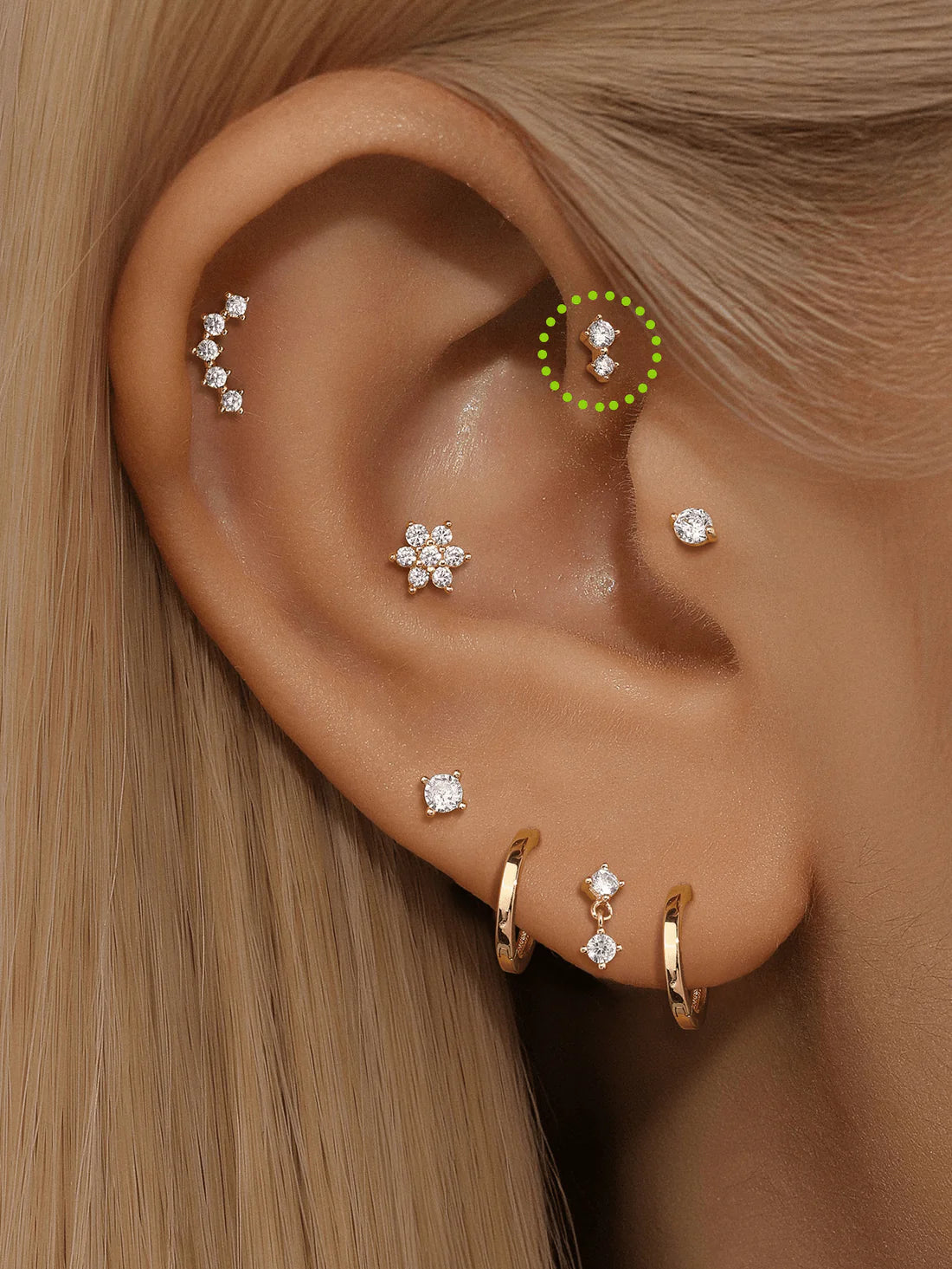 S925 Sterling Silver Sparkling Splicing Ear Piercing Stud