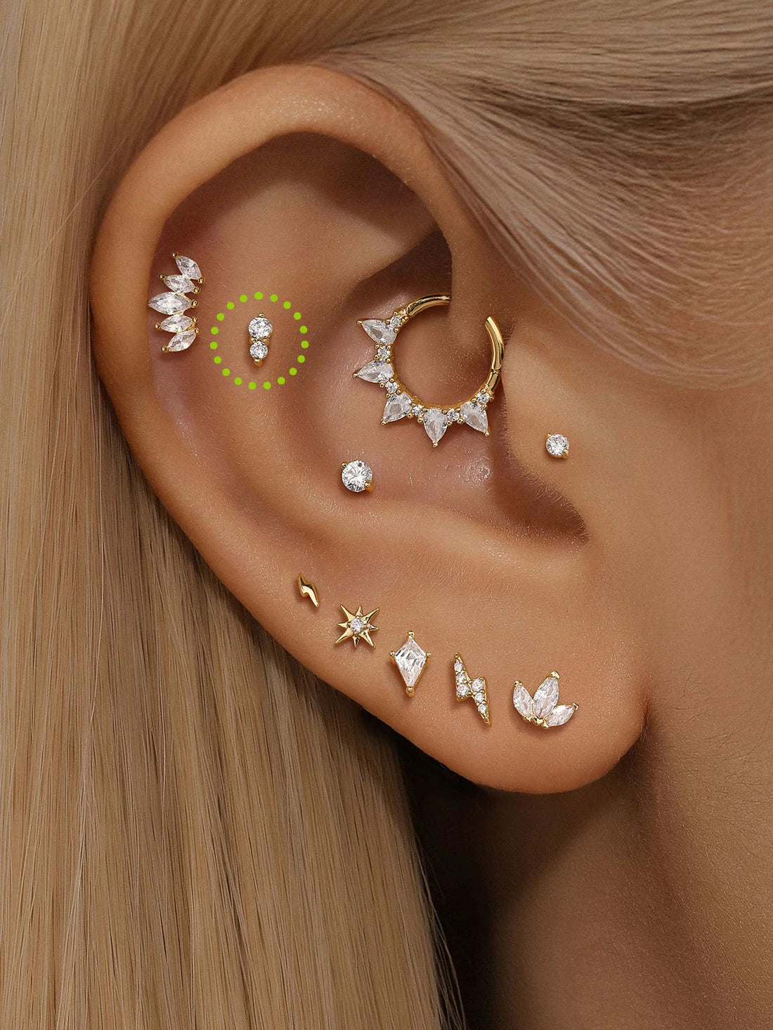 S925 Sterling Silver Sparkling Splicing Ear Piercing Stud