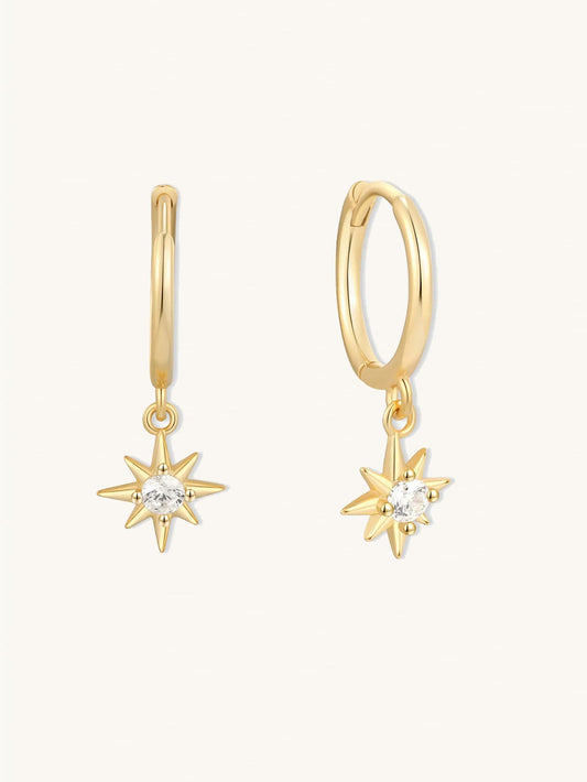 S925 Sterling Silver Starburst Dangle Hoops Earrings