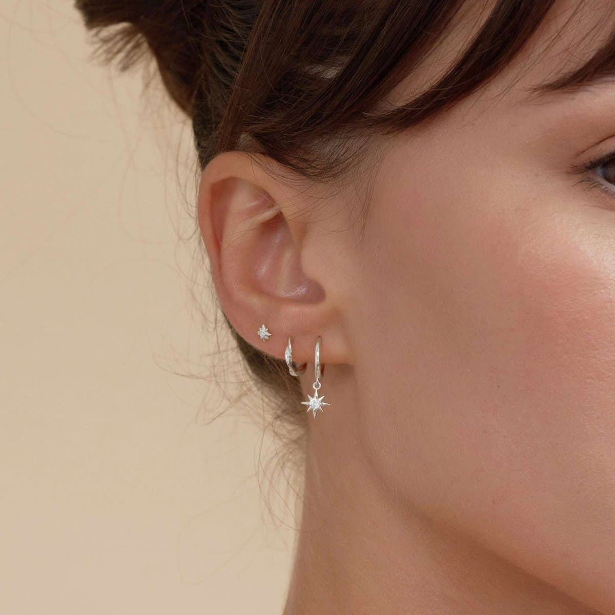 S925 Sterling Silver Starburst Dangle Hoops Earrings