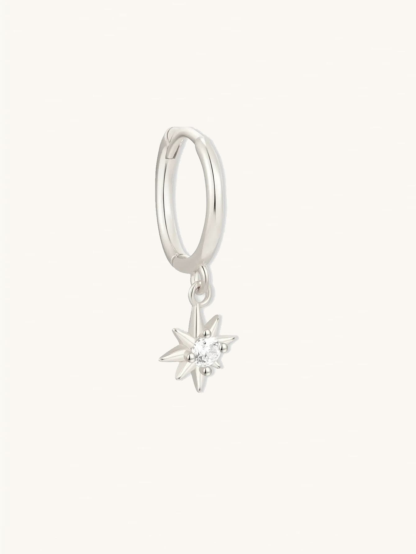 S925 Sterling Silver Starburst Dangle Hoops Earrings