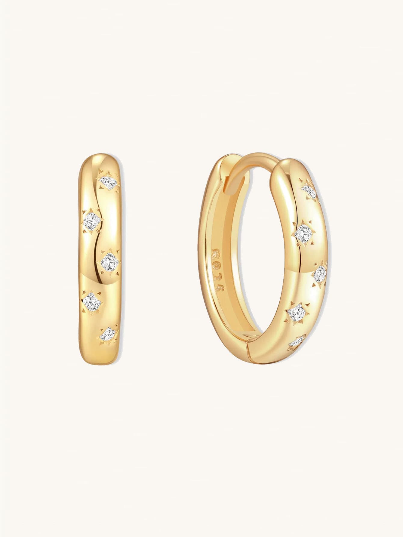 S925 Sterling Silver Starburst Hoops Huggies Earrings