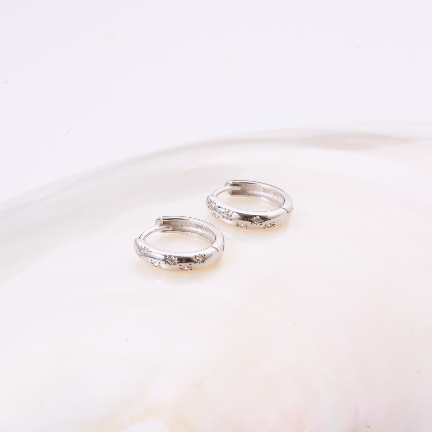 S925 Sterling Silver Starburst Hoops Huggies Earrings