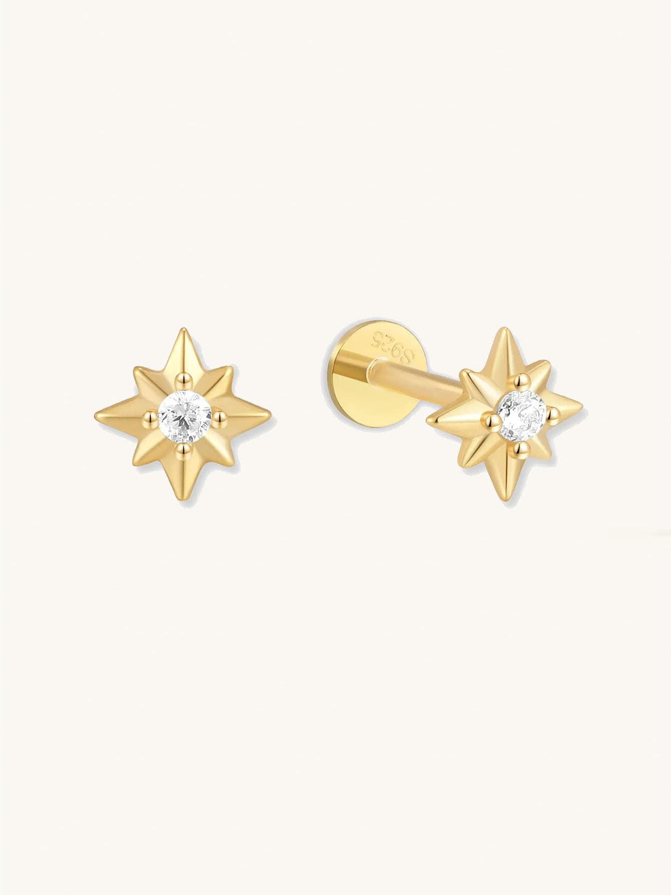 S925 Sterling Silver Starburst Zircon Ear Piercing Stud