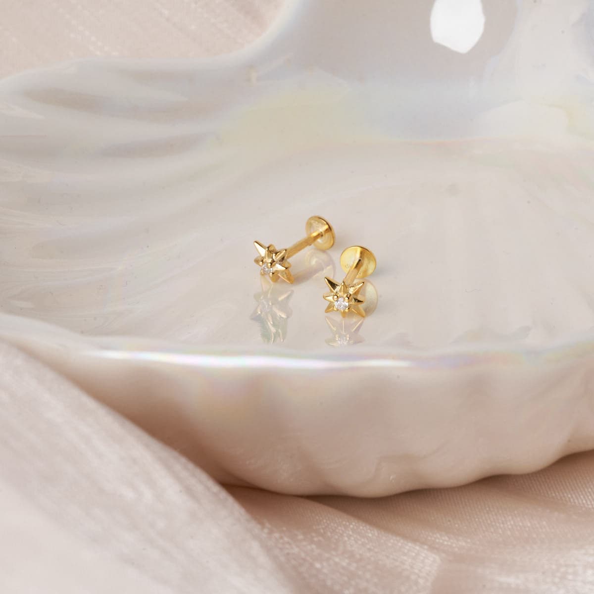 S925 Sterling Silver Starburst Zircon Ear Piercing Stud