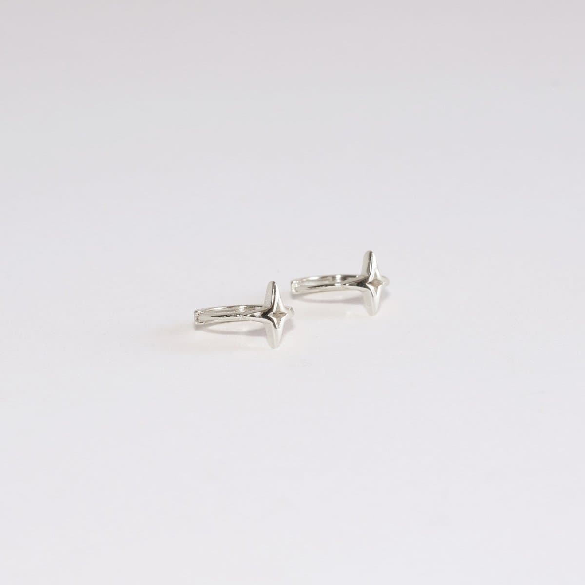 S925 Sterling Silver Tiny Star Hoops Huggies Earrings