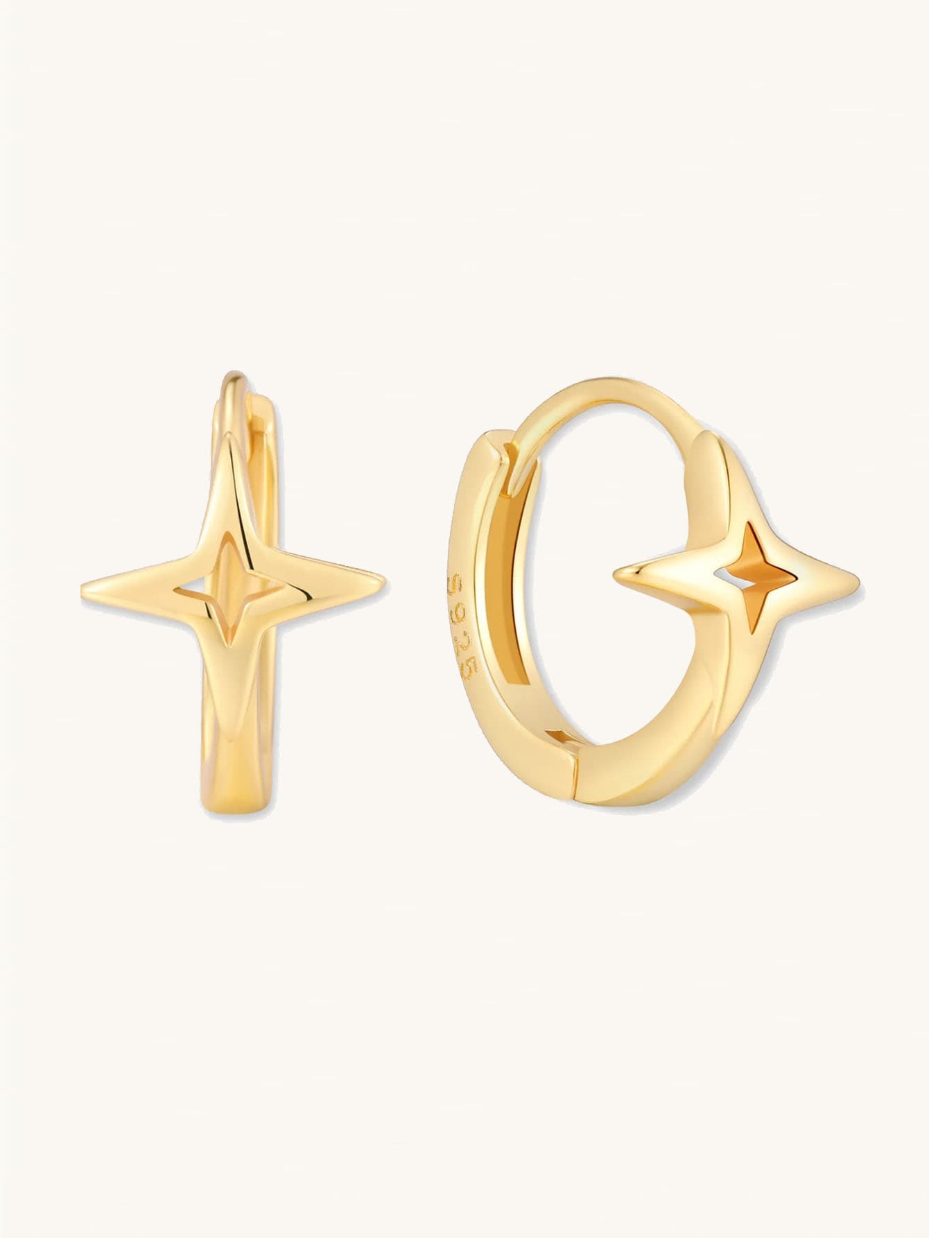 S925 Sterling Silver Tiny Star Hoops Huggies Earrings