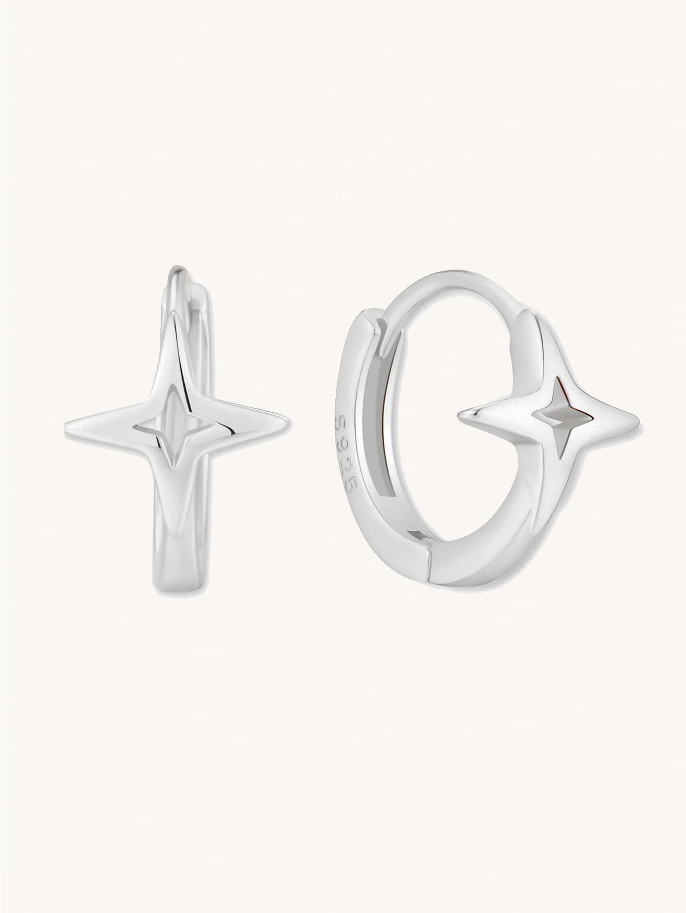 S925 Sterling Silver Tiny Star Hoops Huggies Earrings