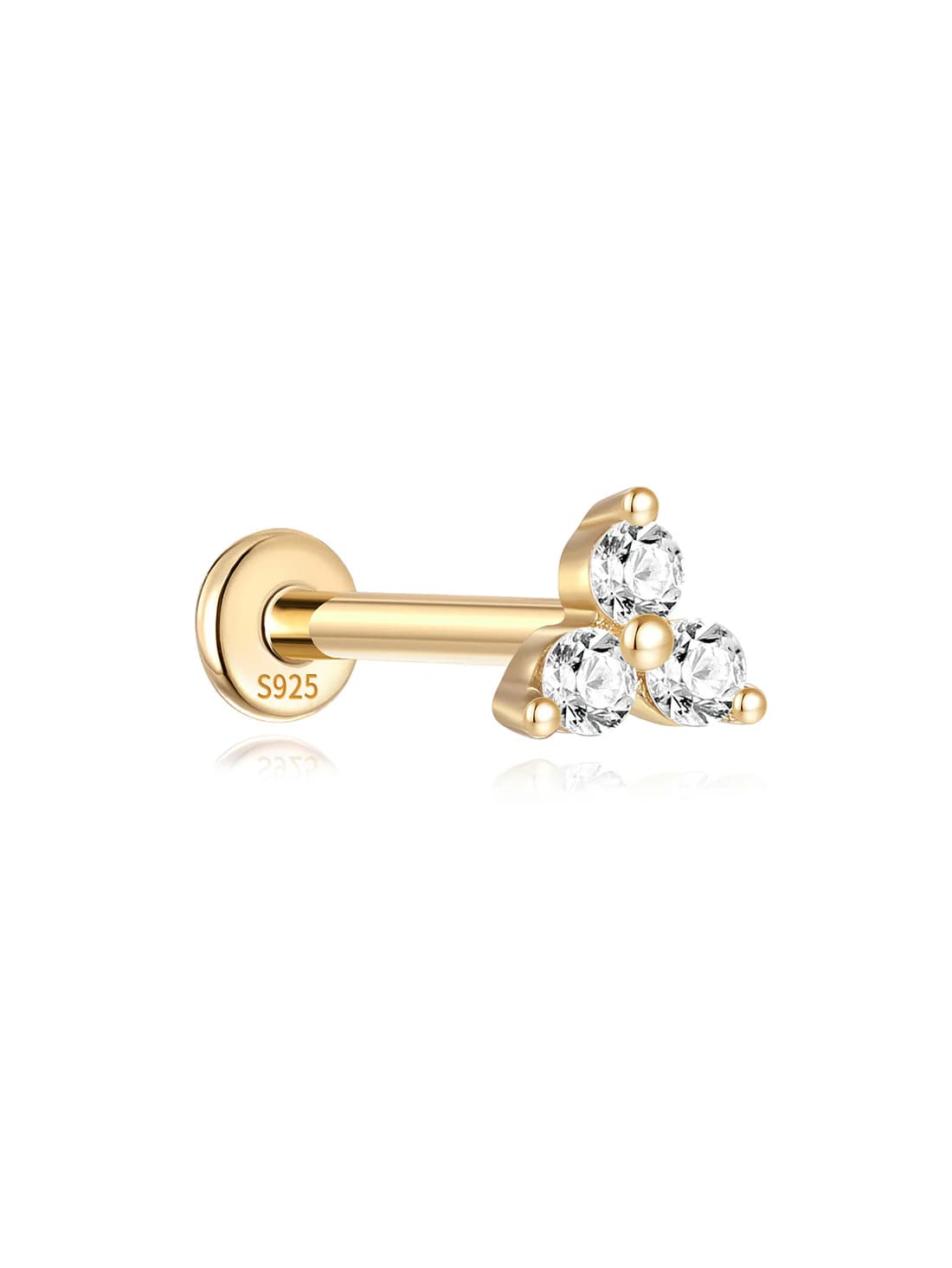 S925 Sterling Silver Trinity Shiny Ear Piercing Stud