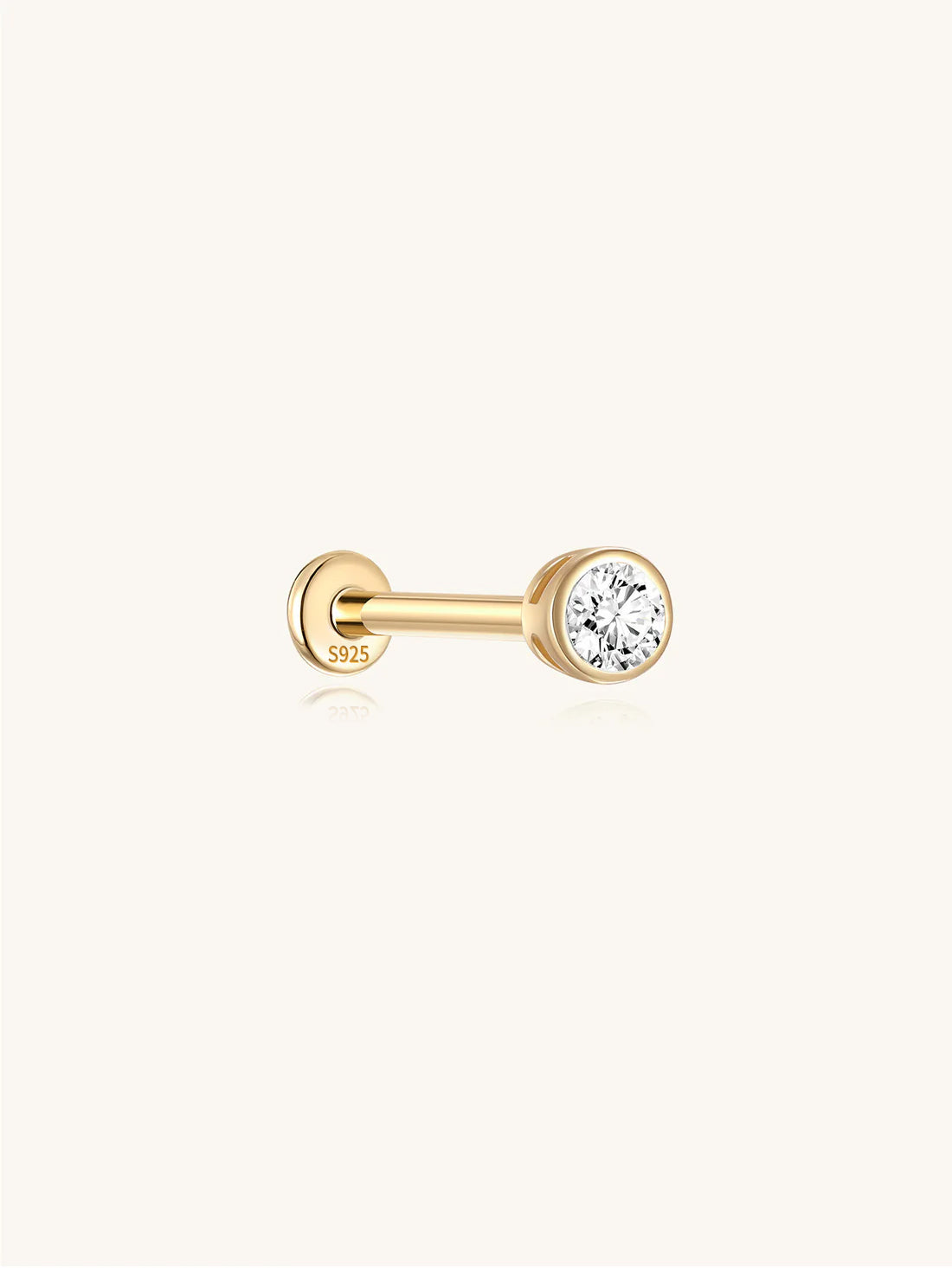 S925 Sterling Silver Zircon Threaded Ear Piercing Stud
