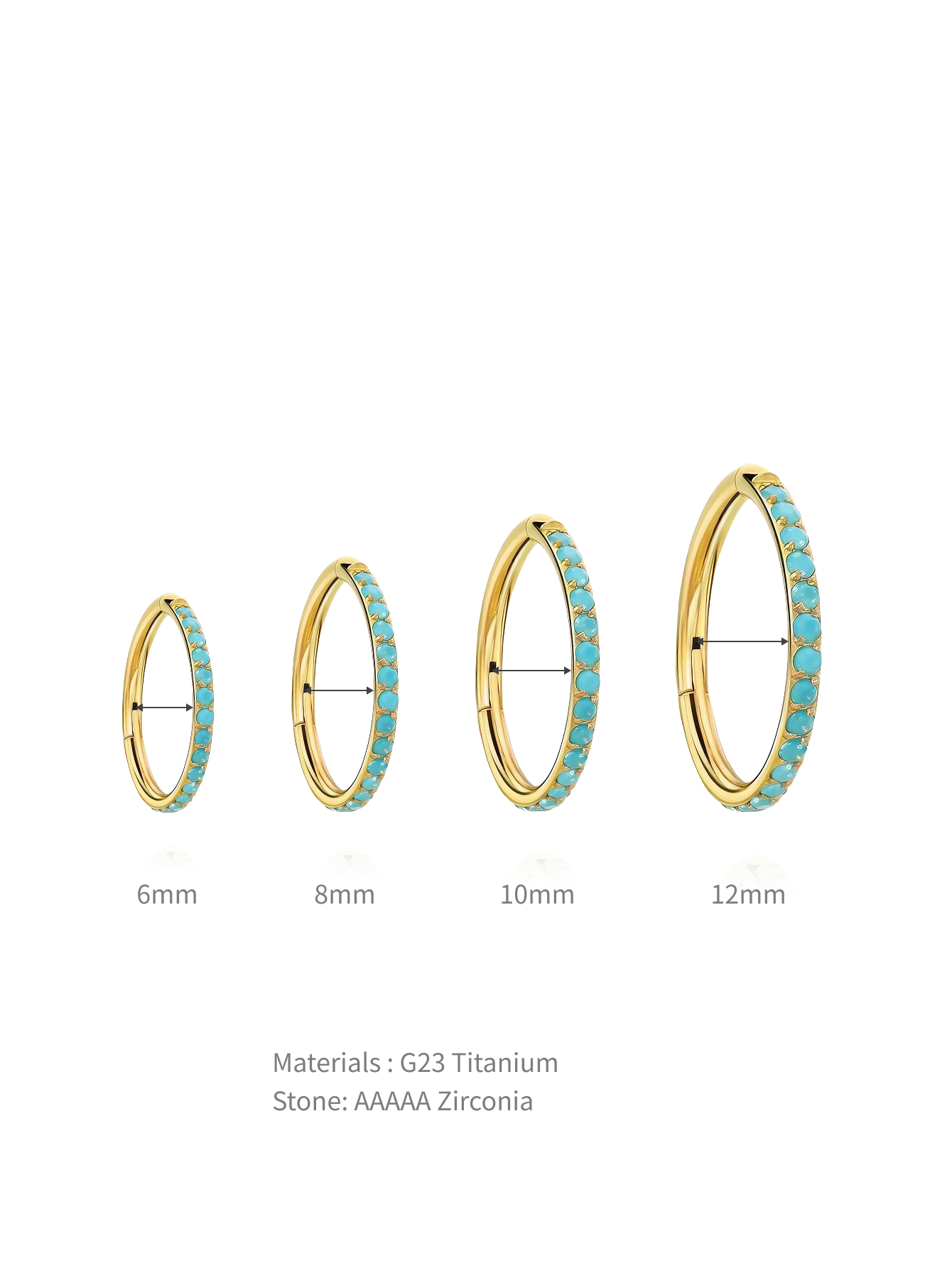 Titanium Waterproof Multiple Sizes Turquoise Cartilage Hoop