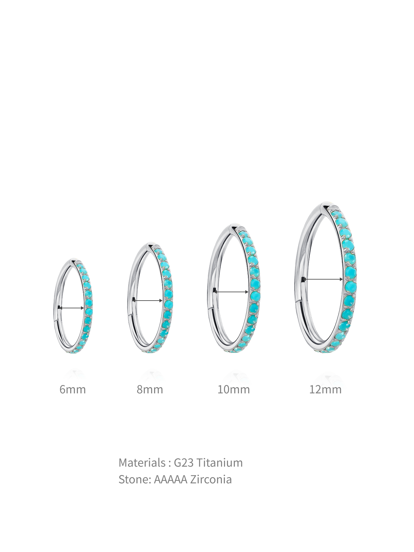 Titanium Waterproof Multiple Sizes Turquoise Cartilage Hoop