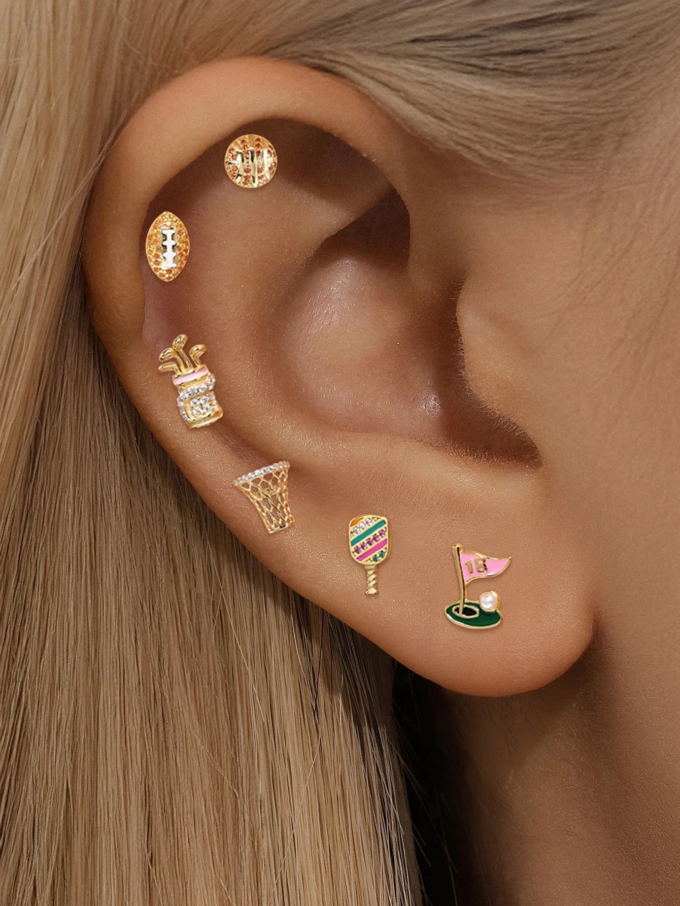 Trendy S925 Silver Sports Flat Back Piercing Earring