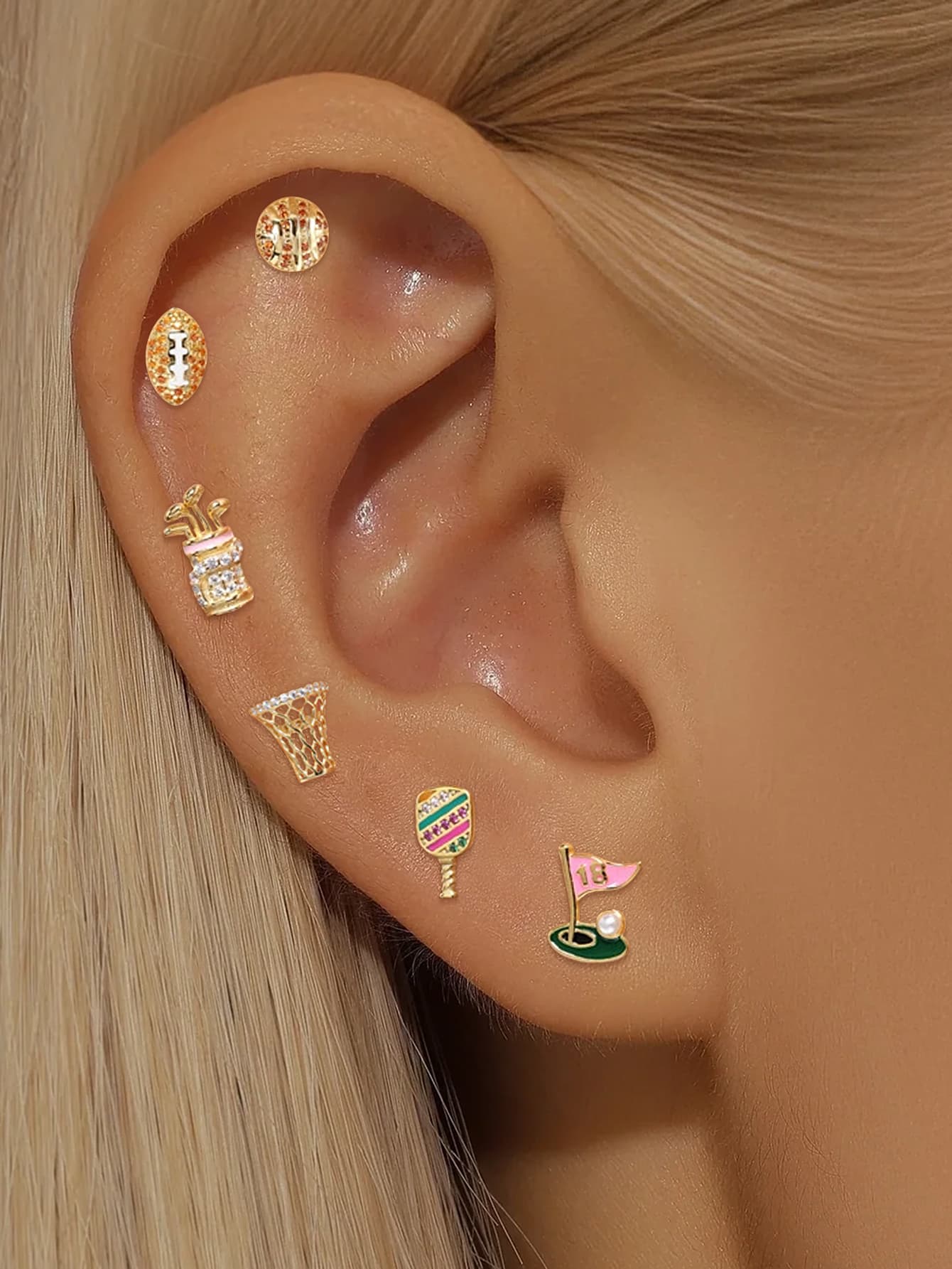 Trendy S925 Silver Sports Flat Back Piercing Earring