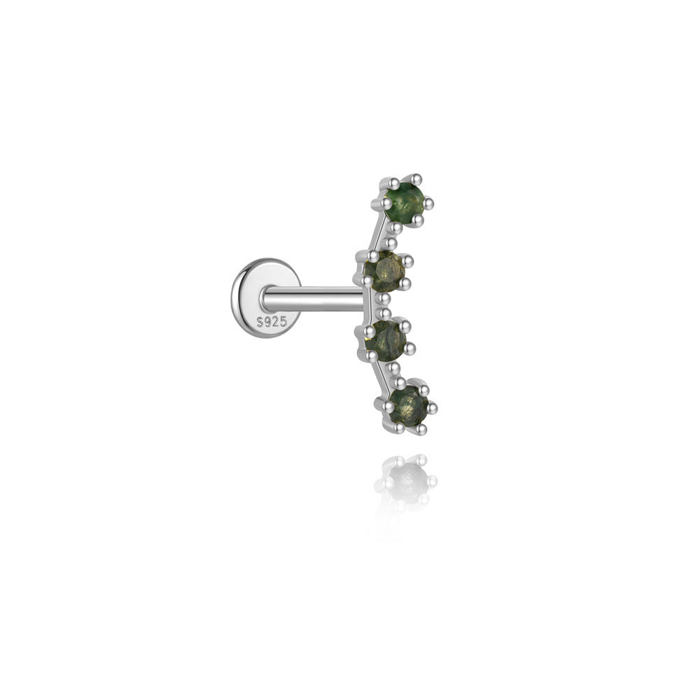 S925 Minimalist Moss Agate Arch Flatback Stud Piercing Earrings
