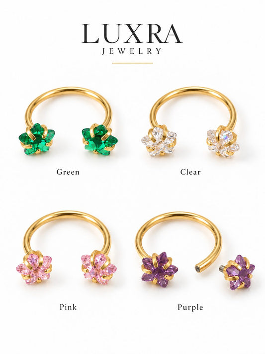 Double star G23 titanium horseshoe rings available in green clear pink and purple