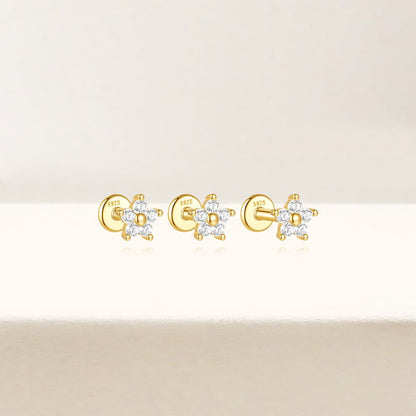 S925 Five-petal Flower Zircon Piercing Stud Earrings Jewelry Set