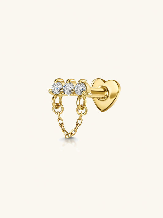 S925 Chain Zircon Ear Piercing Stud