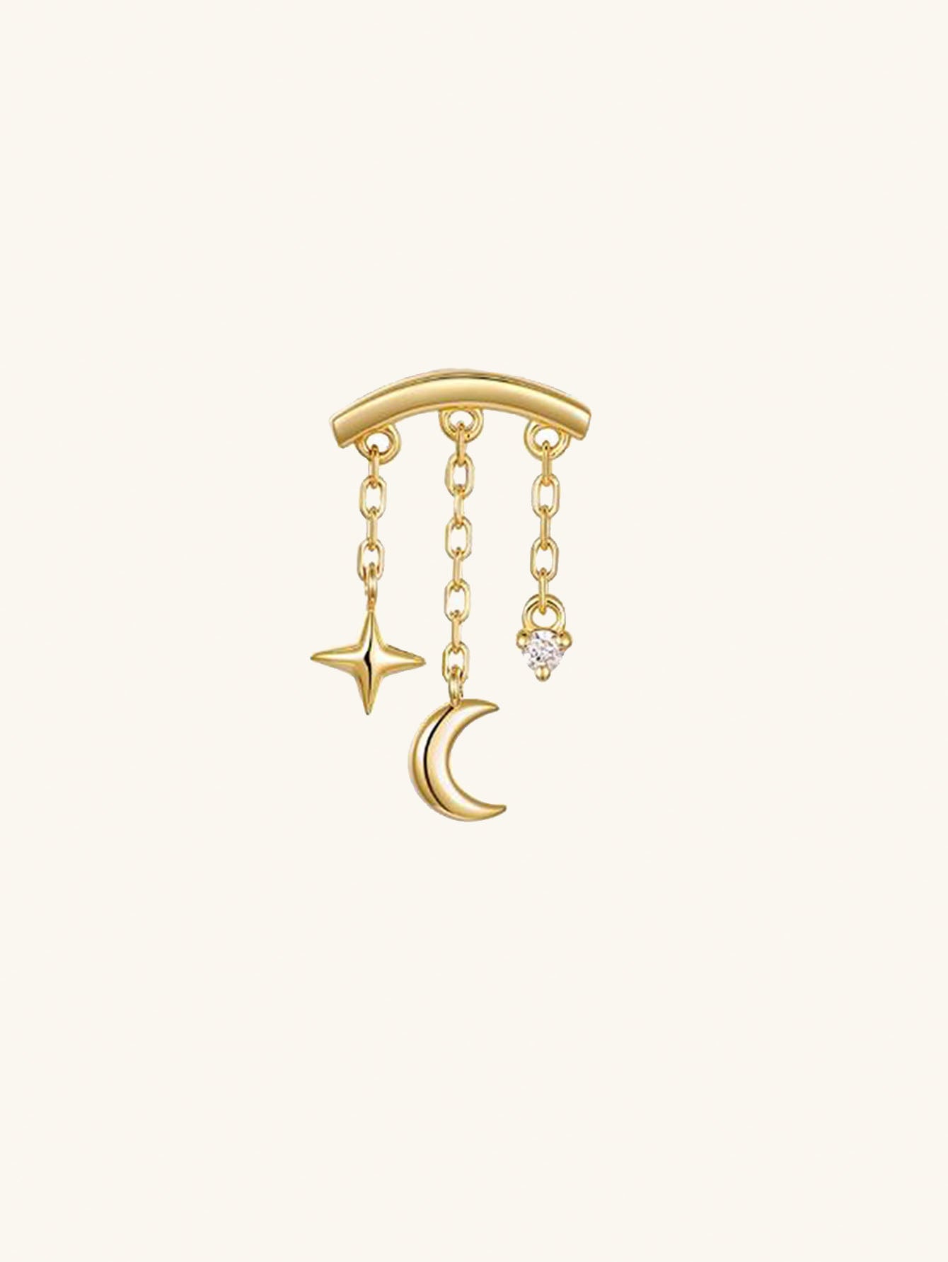 S925 Moon Star Tassel Zircon Ear Piercing Stud