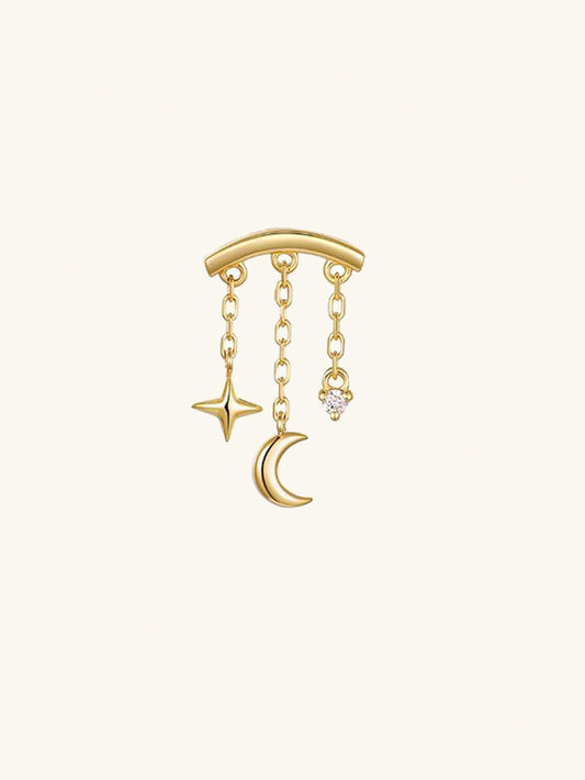 S925 Moon Star Tassel Zircon Ear Piercing Stud
