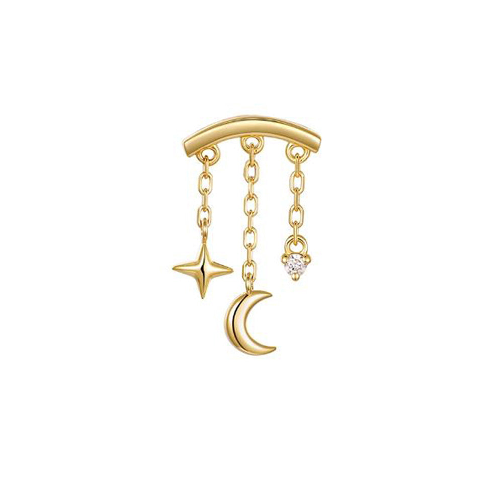 S925 Moon Star Tassel Zircon Ear Piercing Stud