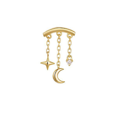 S925 Moon Star Tassel Zircon Ear Piercing Stud