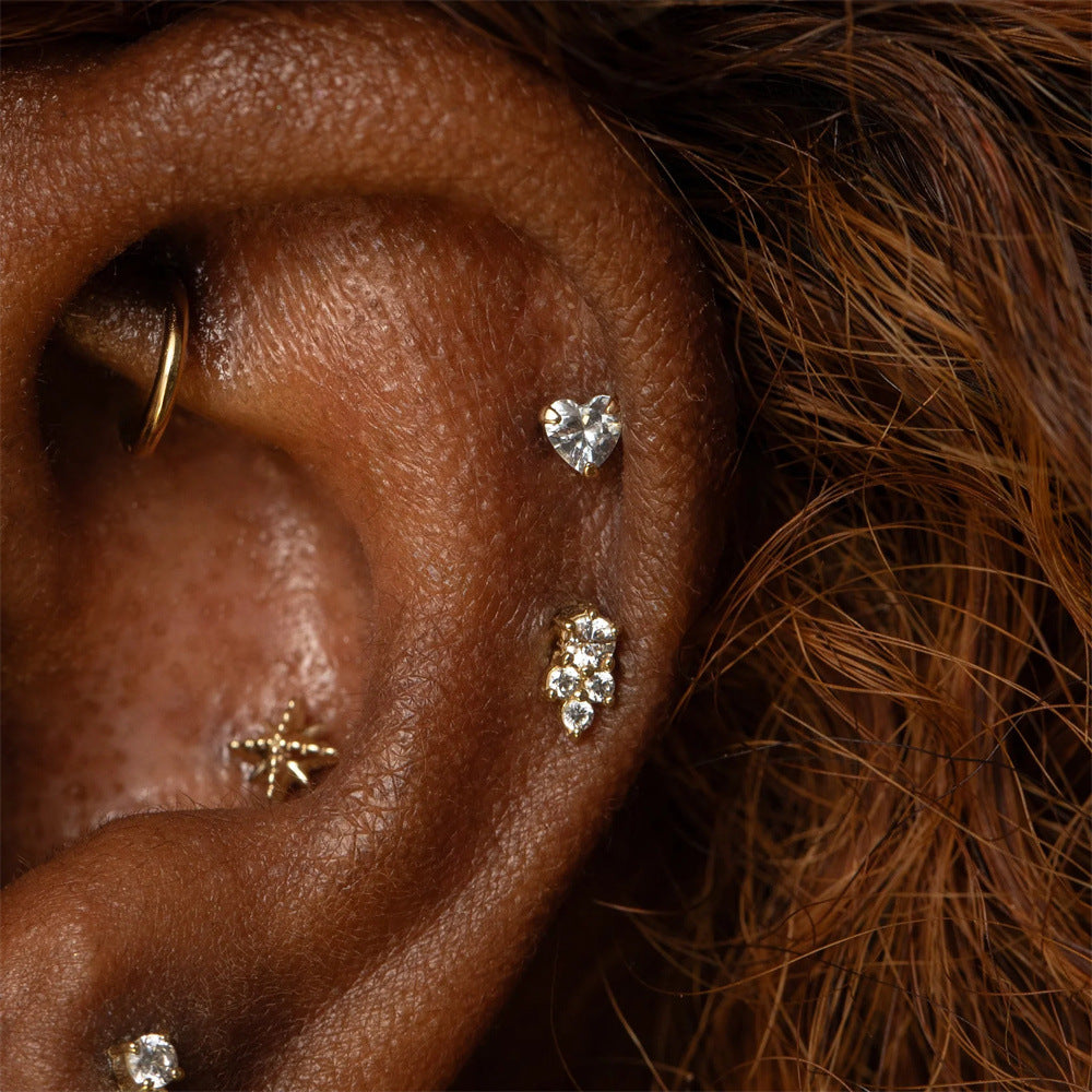 S925 Zircon Threaded Ear Piercing Stud