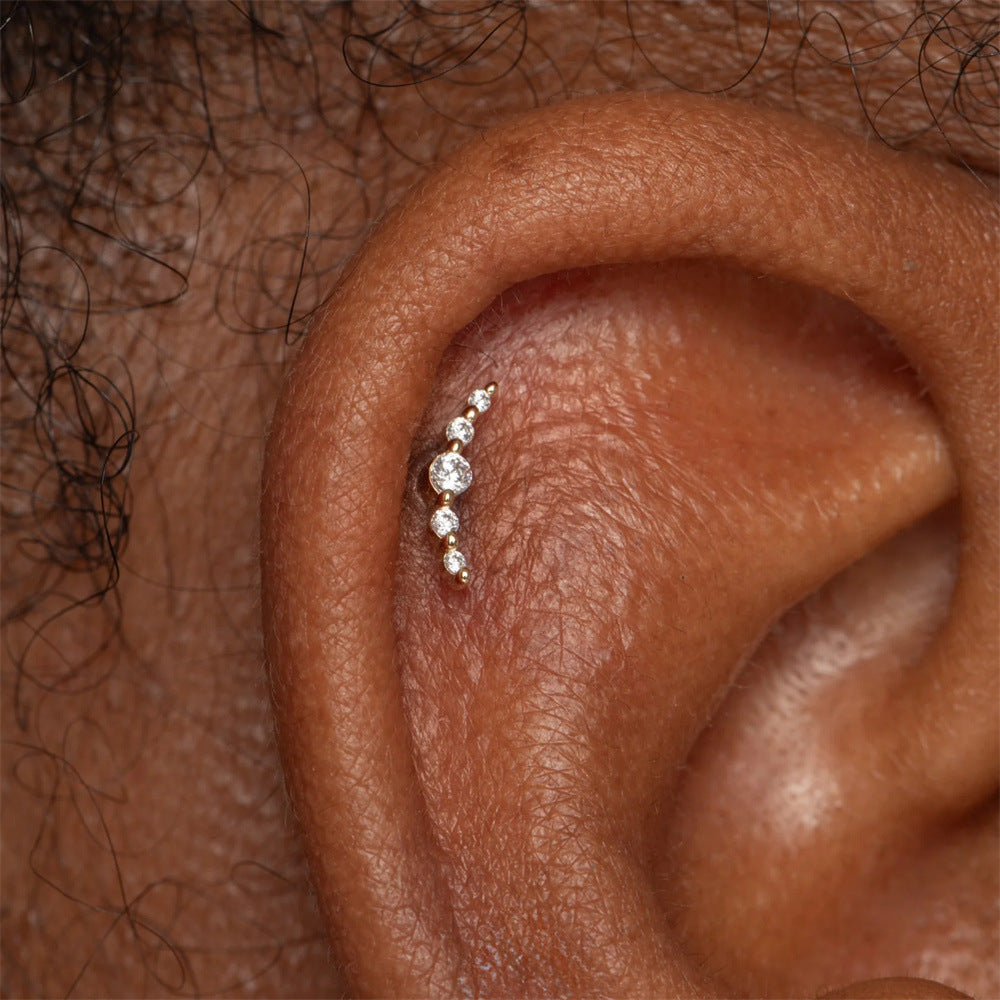 S925 Arc Zircon Ear Piercing Stud
