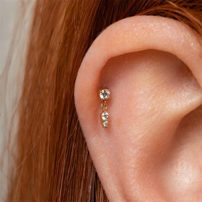 S925 Zircon Threaded Ear Piercing Stud