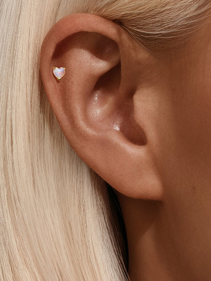 S925 Opal Love Threaded Ear Piercing Stud Earring