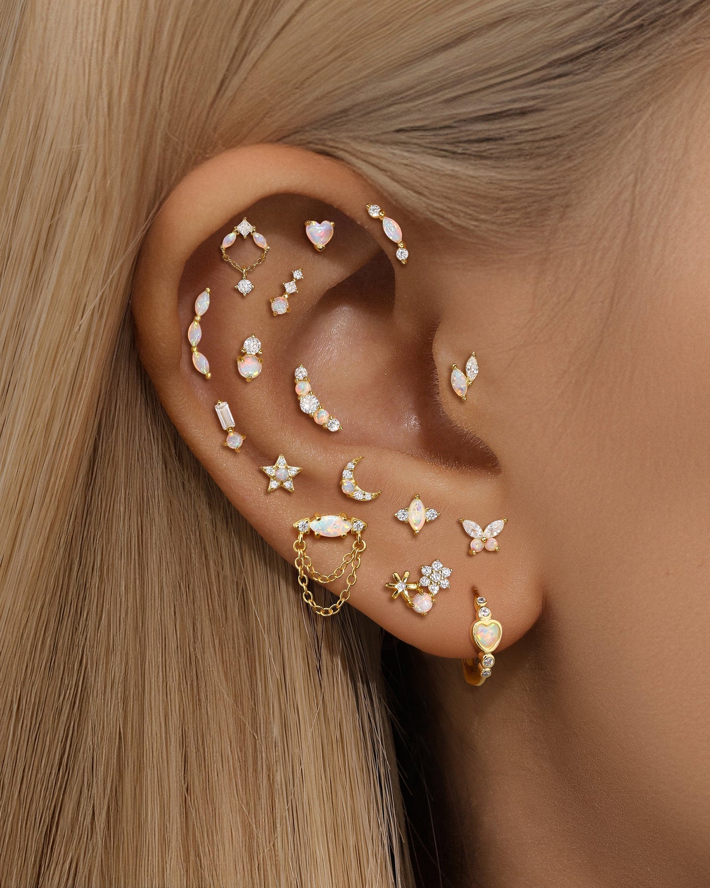 S925 Opal Love Threaded Ear Piercing Stud Earring