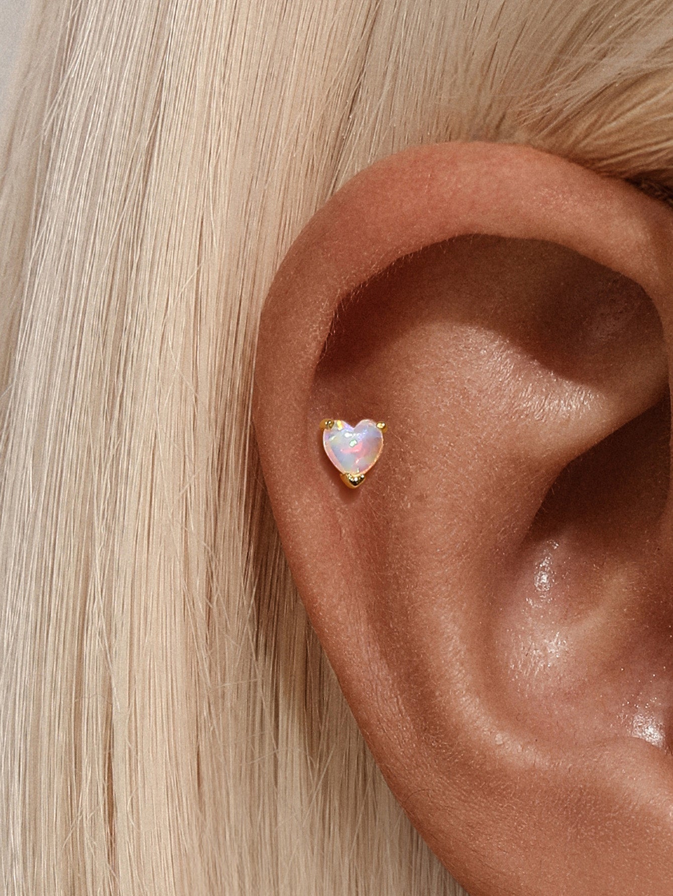 S925 Opal Love Threaded Ear Piercing Stud Earring