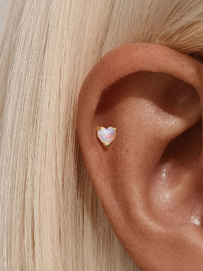 S925 Opal Love Threaded Ear Piercing Stud Earring